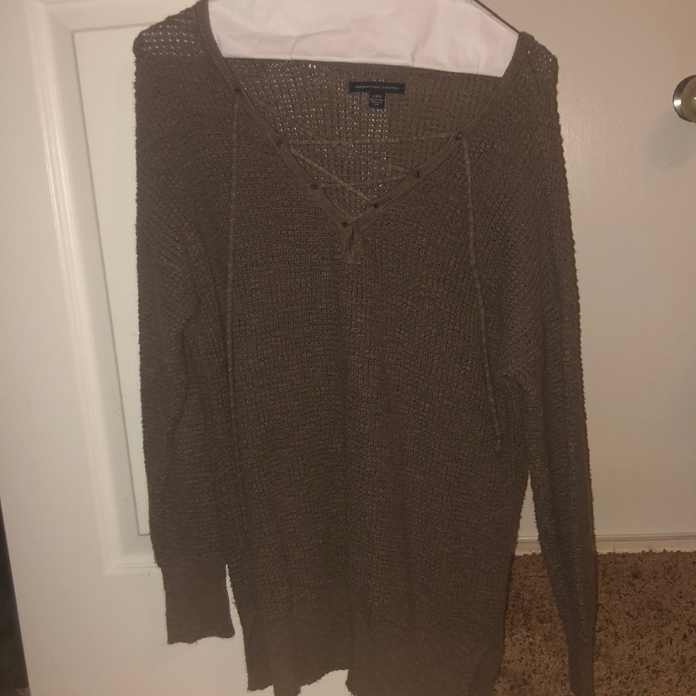 Adorable American eagle lace up waffle sweater